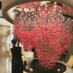 Custom Large Project Villa Color Crystal Chandeliers Stones Drop Lights Red Rocks Cristal Lustre Quartz Pendant Light