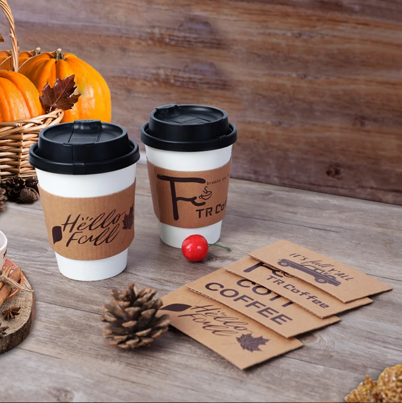 12 oz Disposable Custom Printed Logo Kraft Paper Coffee Cup Sleeve With Logo Biodegradable