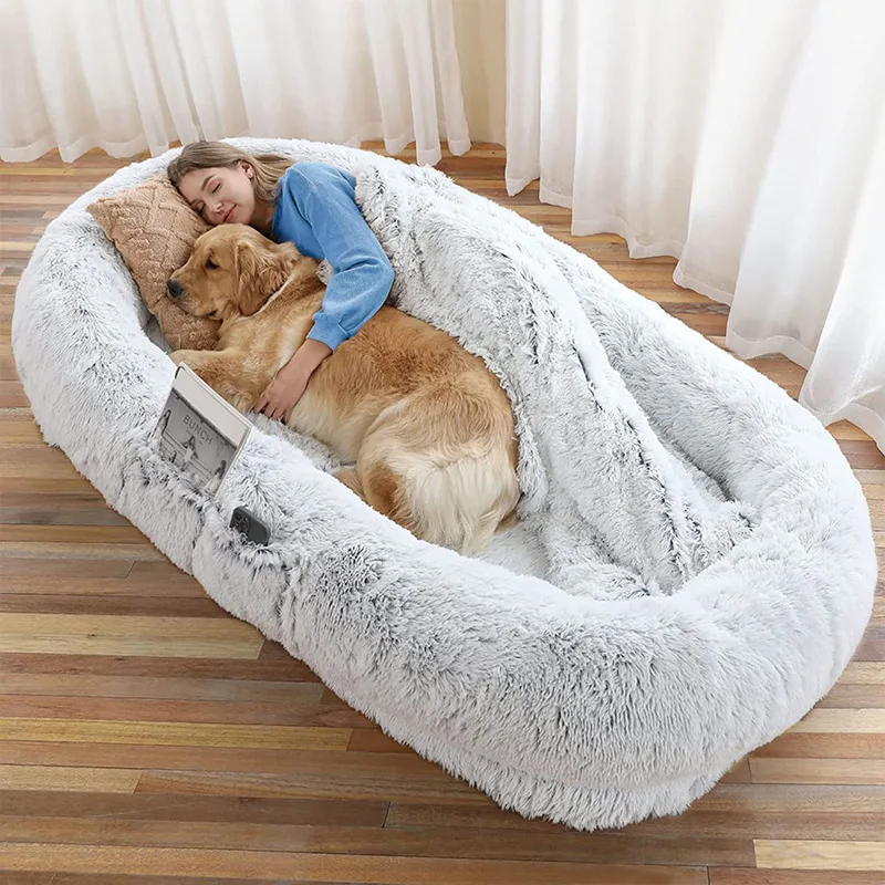 Cama para perros y humanos Camas para mascotas para humanos Tamaño adecuado para usted y sus mascotas Piel sintética lavable para que las personas se duerman la siesta Almohada ortopédica