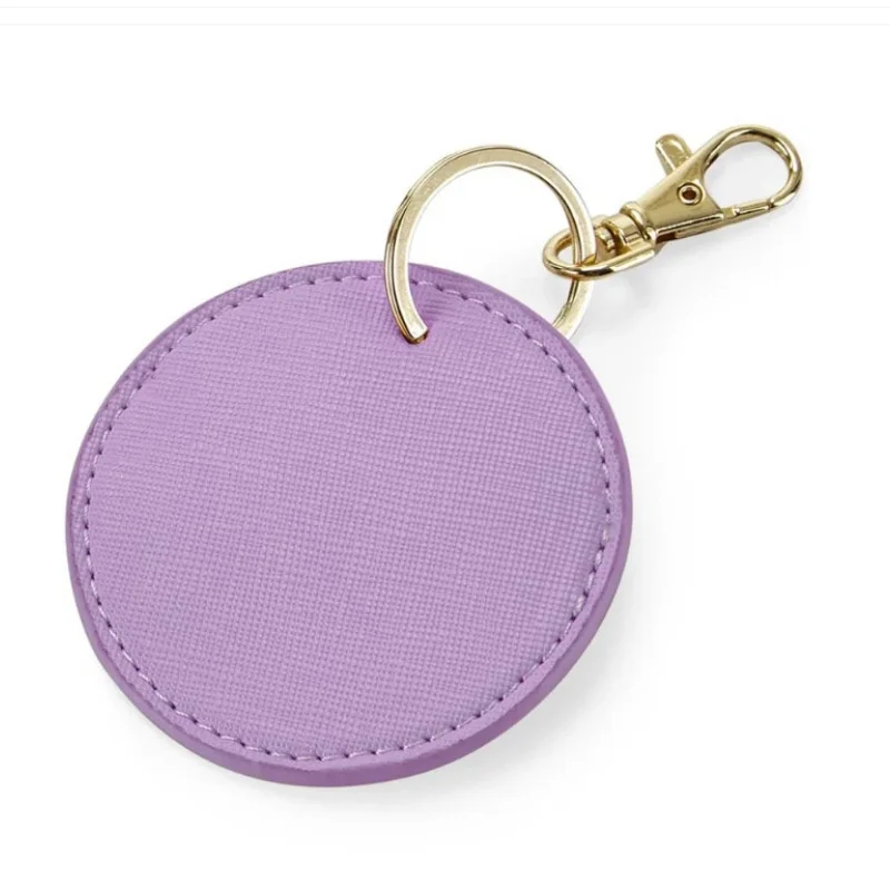 In Stock Personalized Round Faux Leather Keychain with Gold Stamping and Carved Design Business Gift Key Ring preview 5