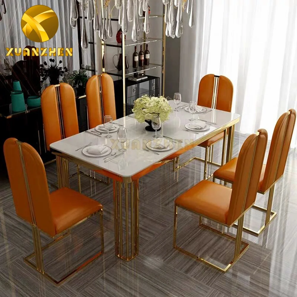 Luxury Marble Dining Table Set Modern Glass Chairs