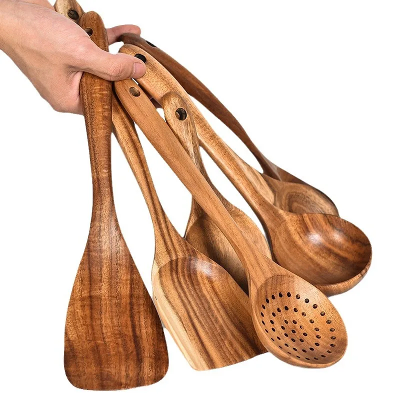 Natural Utensils Handcrafted Cutlery Tool Seasoning Scoop Dipping Oil Dipper Acacia Wooden Soup Spoon for Cooking