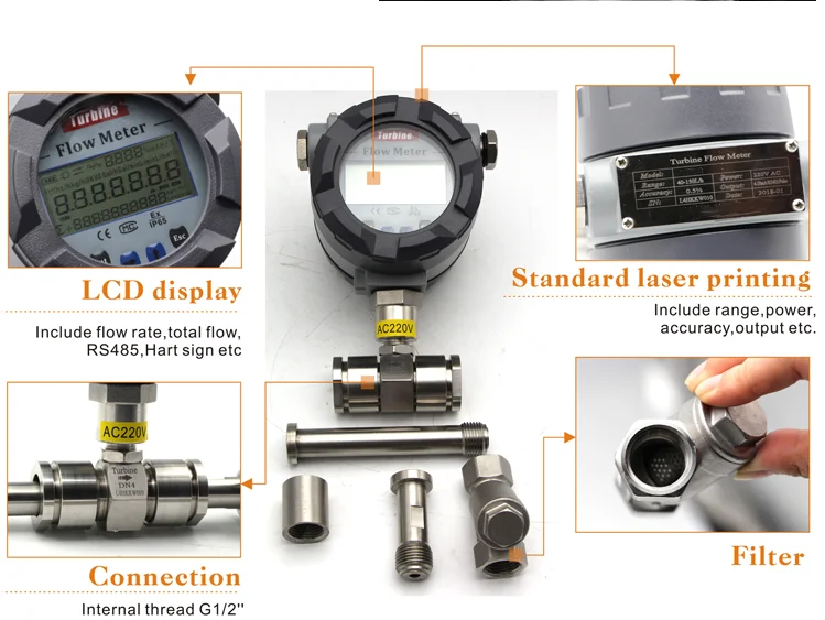 Resettable Digital Diesel Fuel Oil Flow Totalizer Meter With Turbine Ce Approved Liquid Turbine