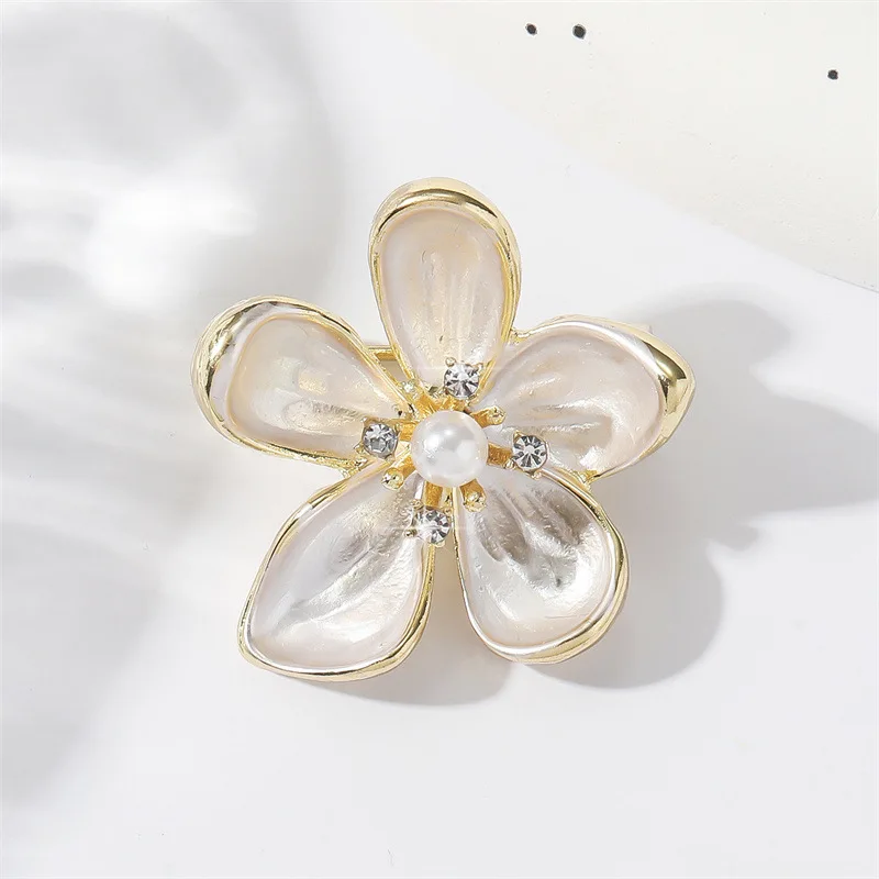 Broche épingle En Métal Doré - Fleur émaillée Rose Et Strass - Neuf Sans Emballage