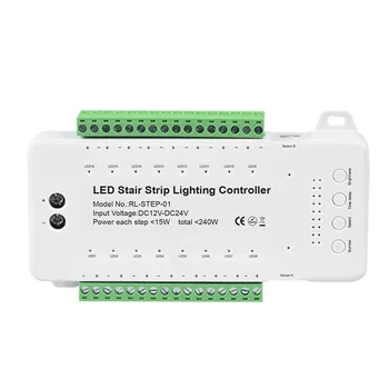 SXZM Automatic 16 Channel stair light controller set with COB strip DC12-24V 240W16steps stair light with motion sensor Dimmer