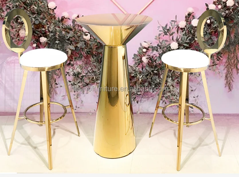 Outdoor Stainless Steel Gold Round Bar Table For Hotel Restaurant And