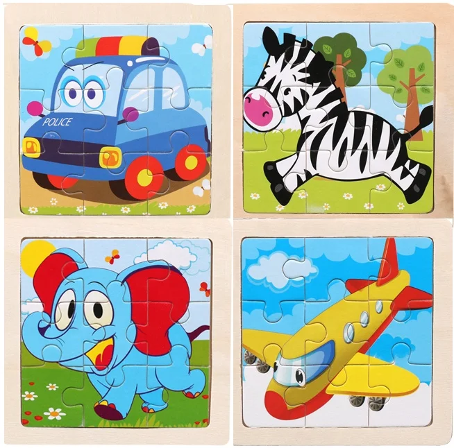 Обучающая детская игрушка пазл маленький размер 11*11 см деревянная головоломка для детей мультяшное животное