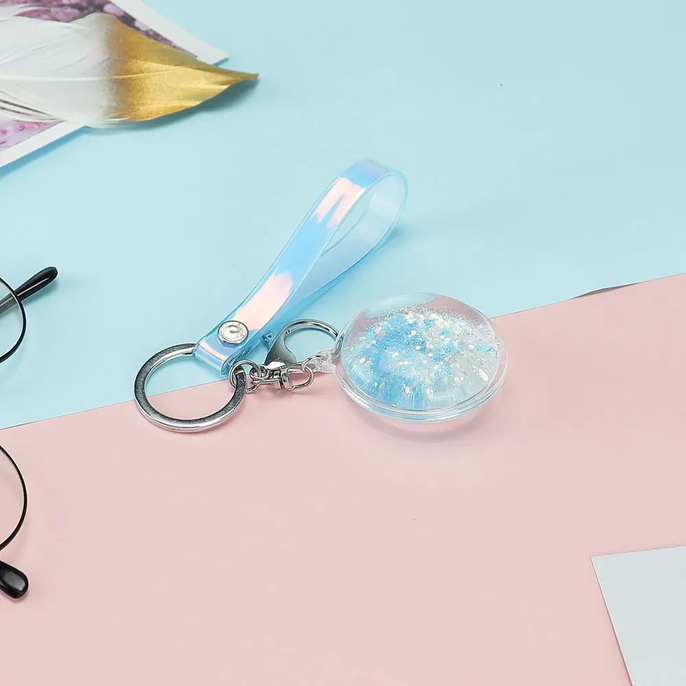 Water Oil Filled Liquid Key Ring with Acrylic Sequins