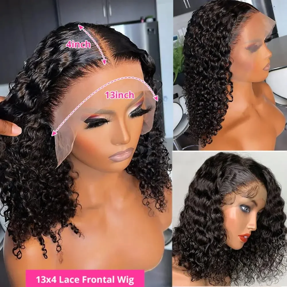 Short Curly Bob Brazilian Human Hair Lace Front 13X4 Lace Frontal Deep Wave Wigs For Women_voghion.com