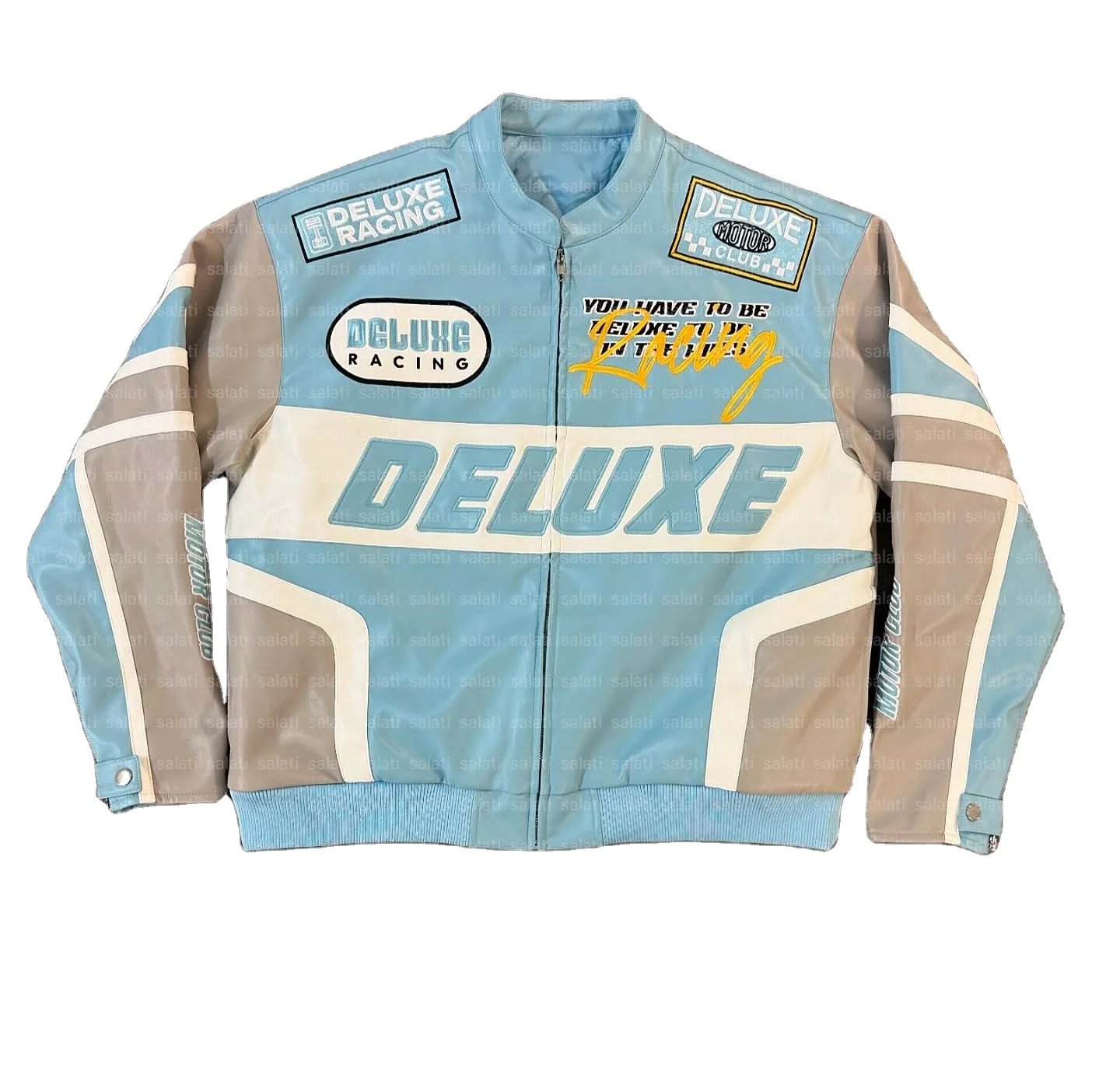 Salati Custom Manufacturer Race Jacket Pu Padded Embroidery Man Letterman Plus Size Winter Leather Racing Motorcycle Jackets Men