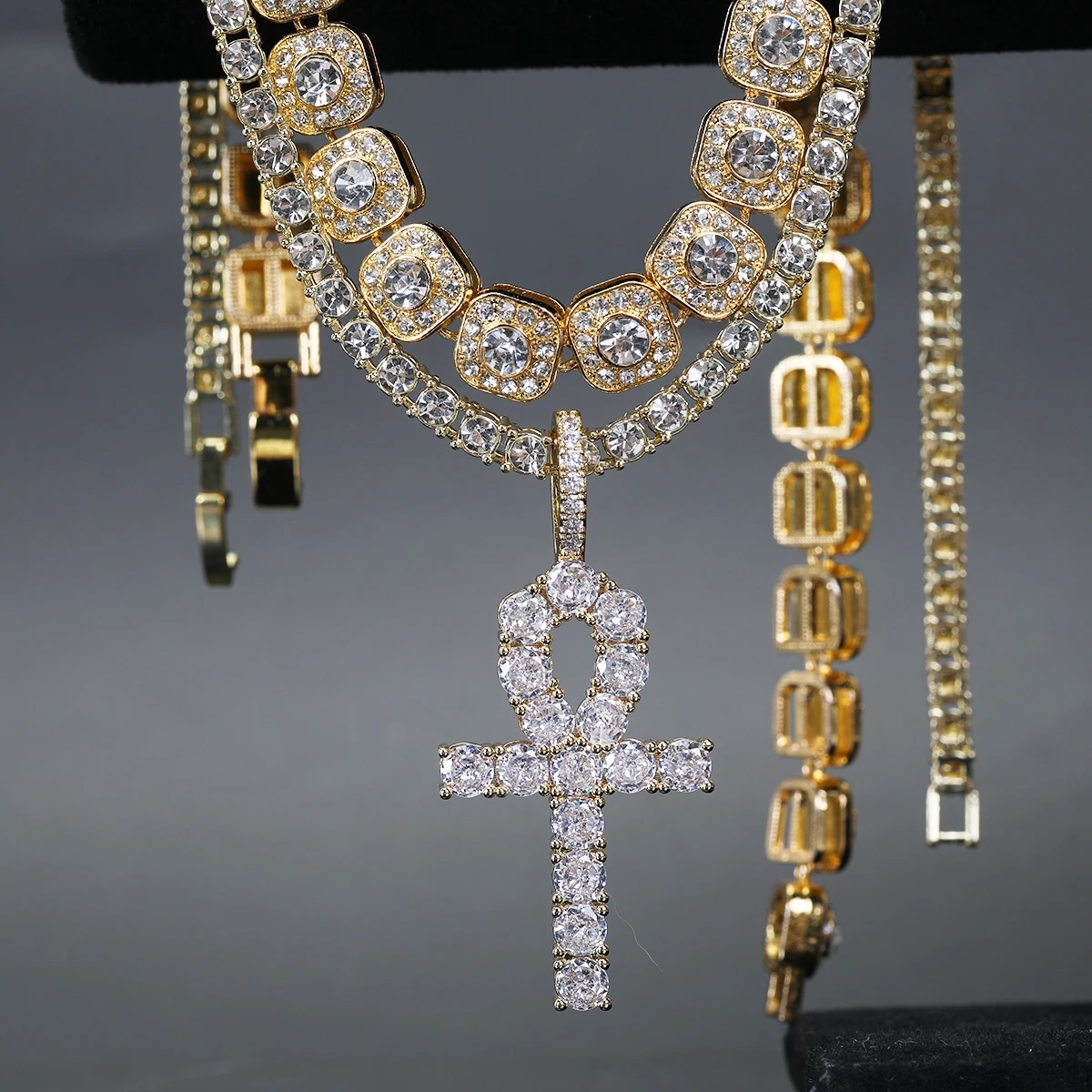 3-Piece Set Fashion Cross Men's Jewelry Set, Cross Pendant