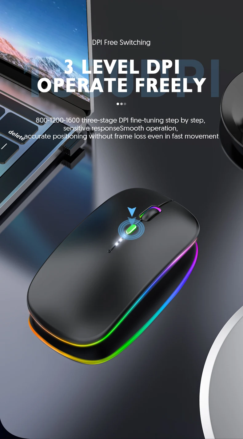 Best-selling Popular LED Rechargeable 2.4G+Blueteeth Dual Mode Wireless Mouse Glowing Custom LOGO Brand for Office