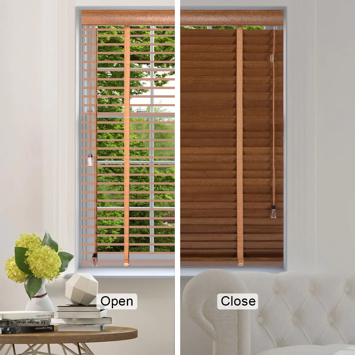 35/50mm Wooden Blinds Custom To Made Faux Wood Blinds With Ladder Window Blinds And