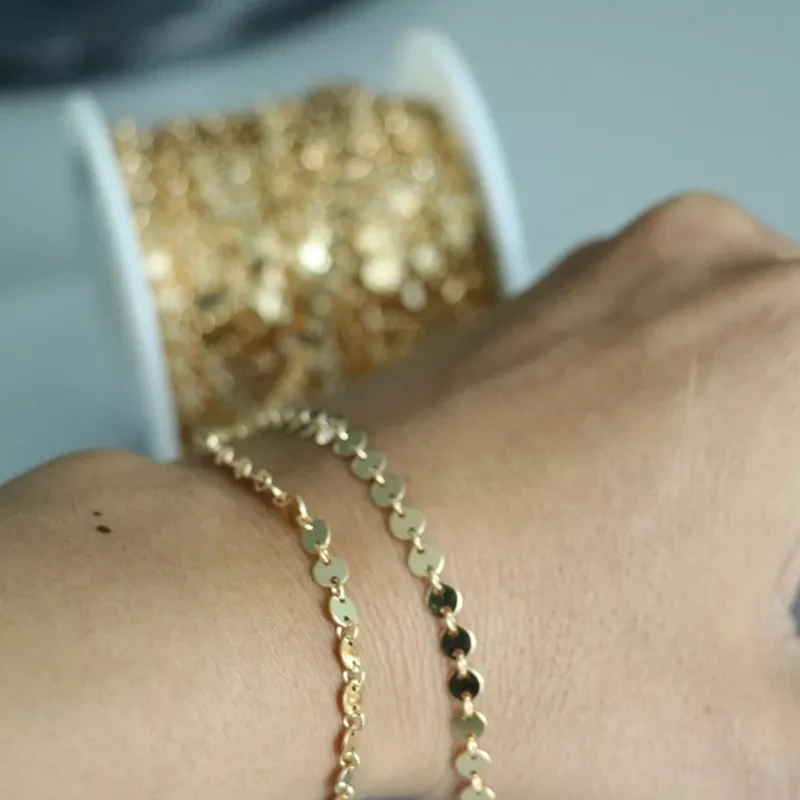 Real 14k Gold Filled 4mm Round Sequin Disc Chain Gold Jewelry Necklace