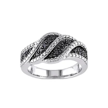 Punk Fashion Real White And Black Diamond Stone Rings Jewelry Silver 925 Sterling Pave Band Ring Women And Men