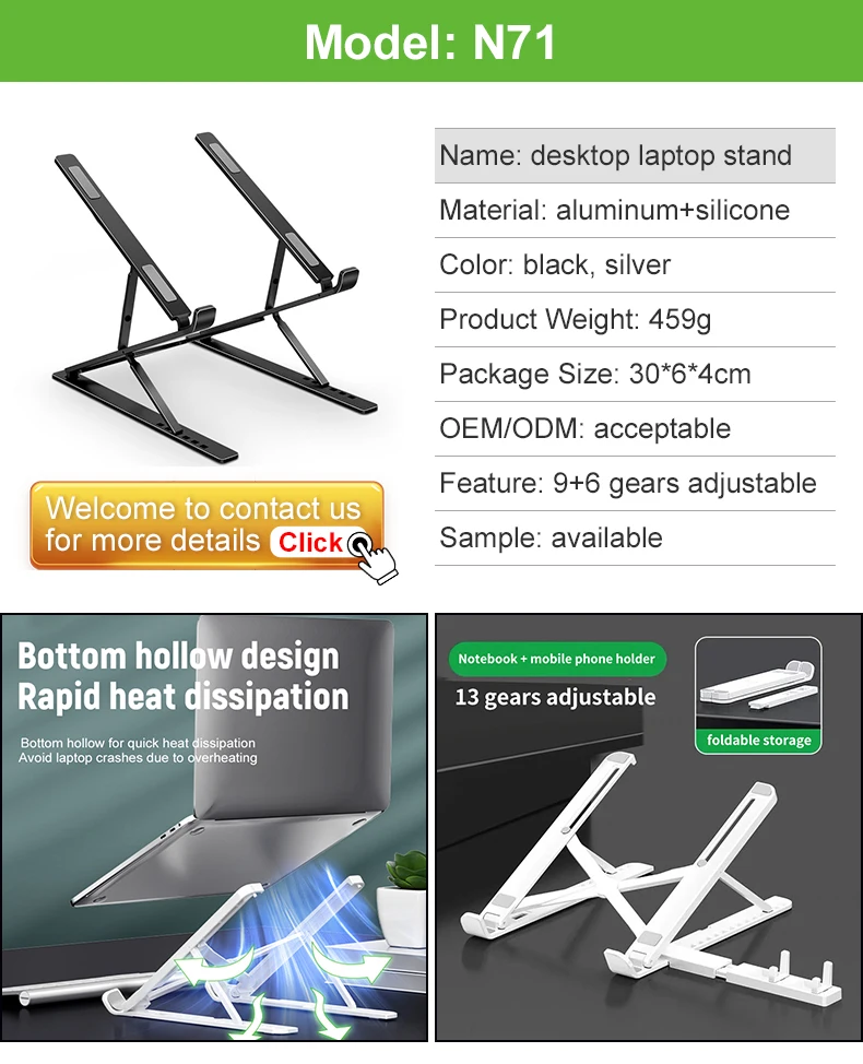 Hot Sale Aluminum Alloy Foldable Notebook Cooler Stand Adjustable