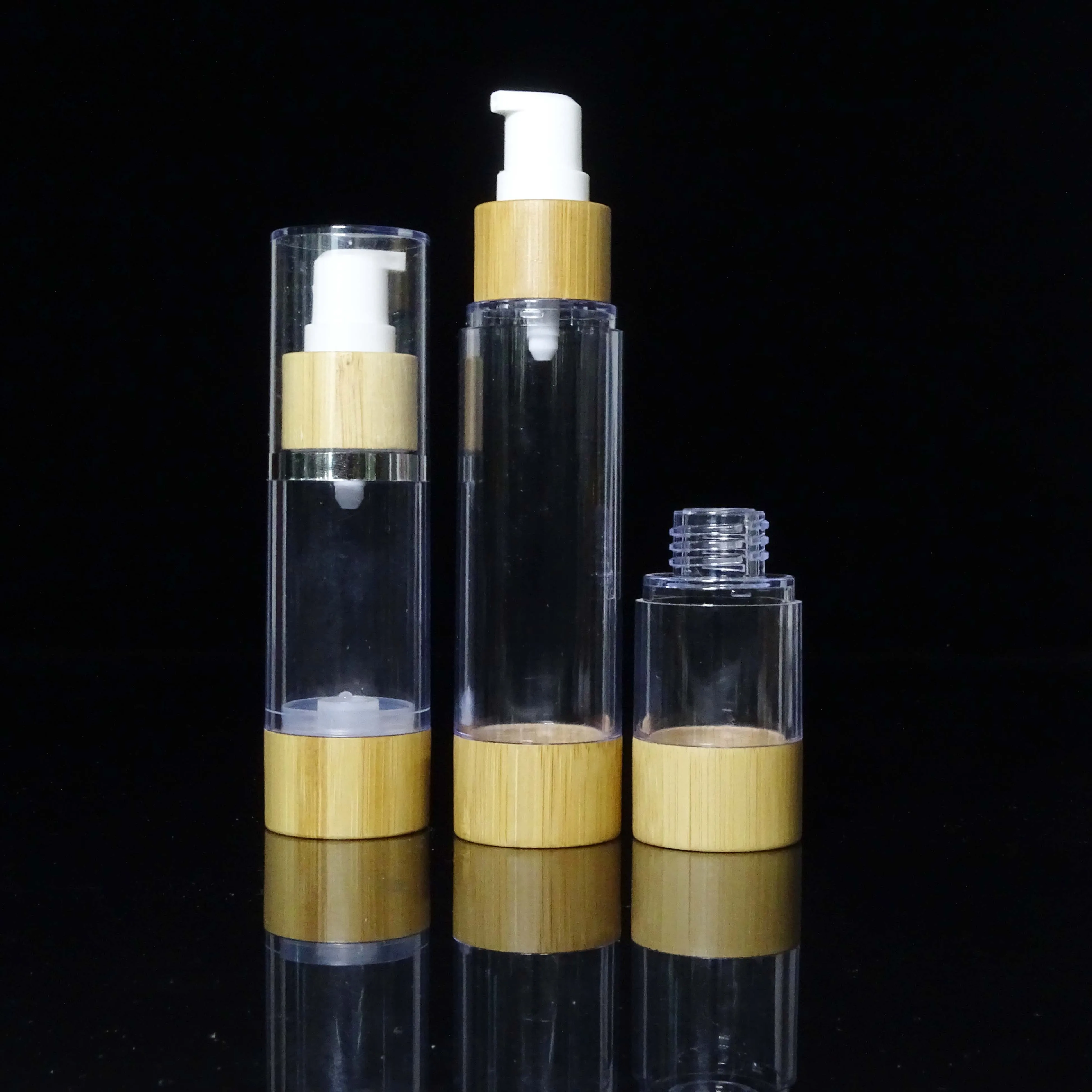 Bamboo Airless Bottles Custom Brand Airless Bamboo Lotion Pump Bottle For Shaving Cream 15ml 30ml 50ml