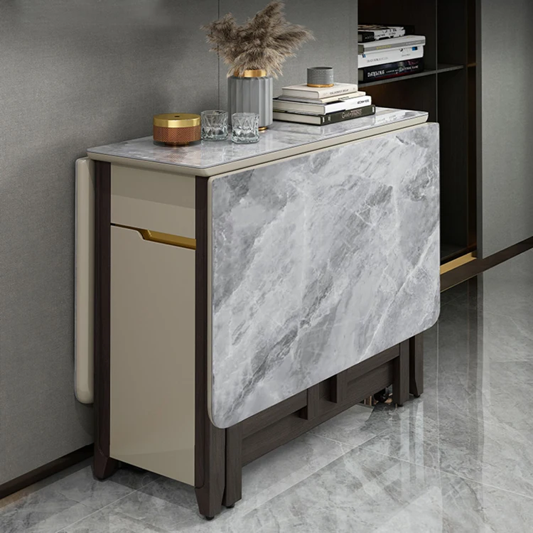 Folding Dining Table,Marble And Wood Foldable Dinning Room Furniture