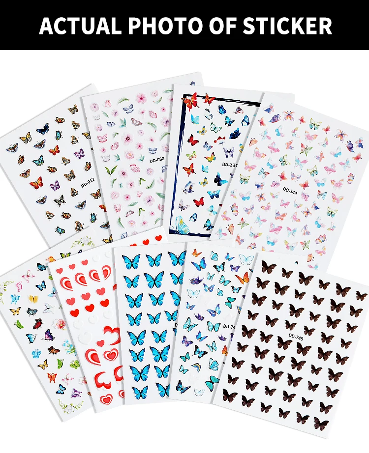 New Classic 3D Mixed Color Butterfly Flower Designers Nail Art Decals Stickers manufacture