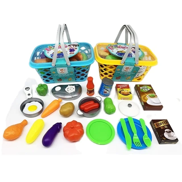 toy shopping basket with food