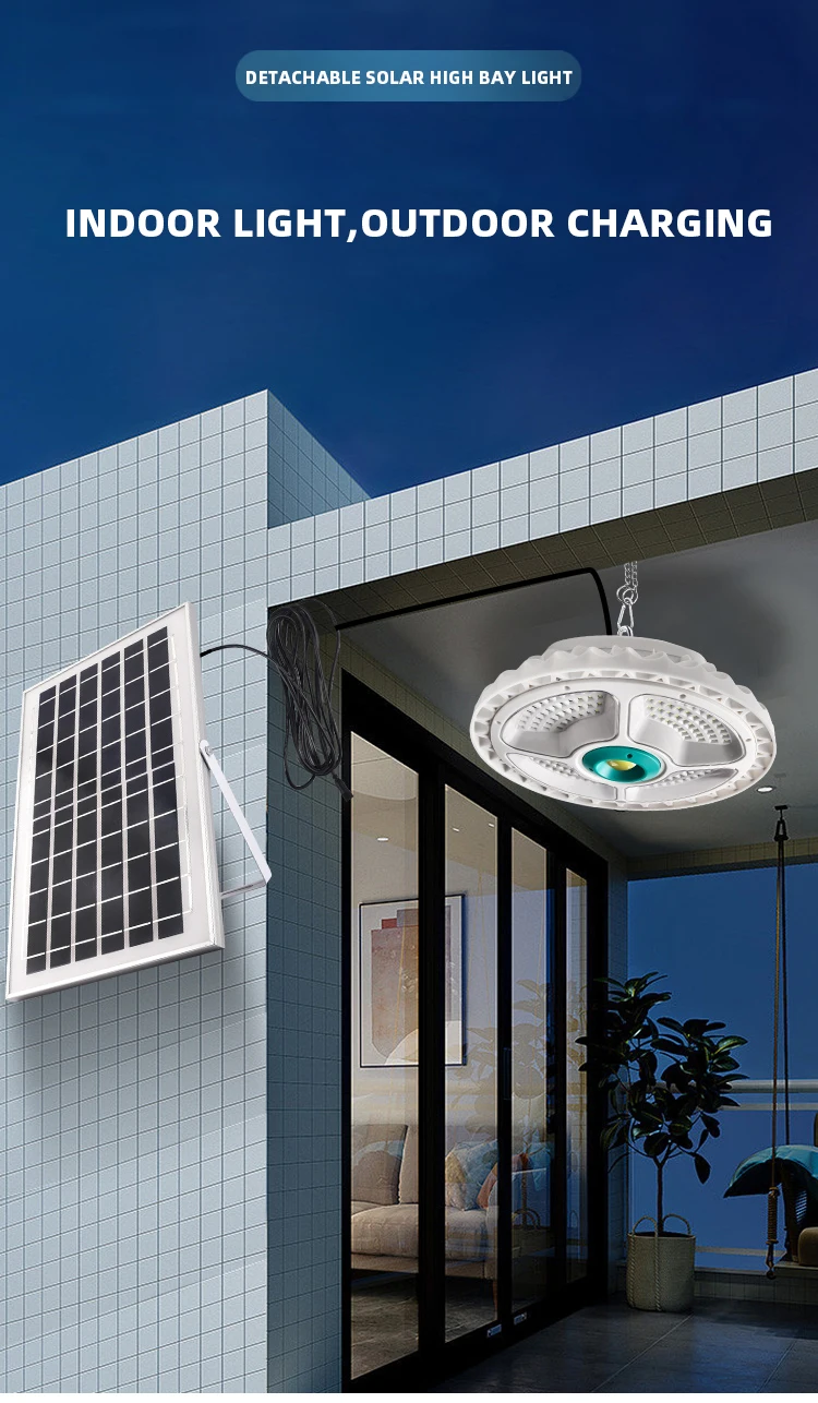 New Design IP55 Stock Solar Charging Light Highbay Warehouse Led Yard UFO Led Ceiling Light Outdoor High Bay Light supplier