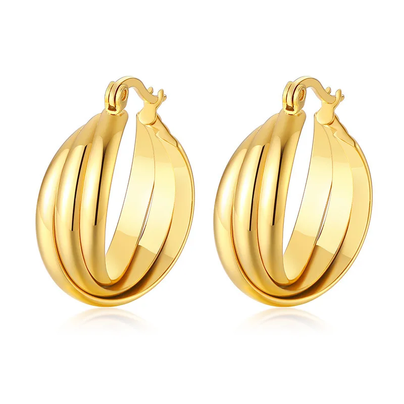 Chunky Statement 14k Gold Color Hoop Earrings Ladies Simple Round Hollow Earrings Fashion Jewelry Gift
