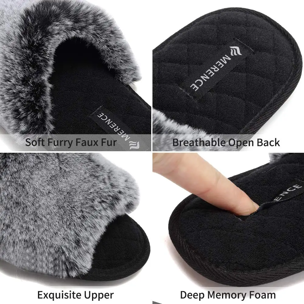 Fanture Women's Furry Faux Fur Slippers Cozy Memory Foam House Slippers ...