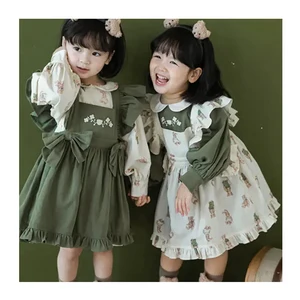 YOEHYAUL Cotton Long Sleeve Designer Baby Dresses Child Two Piece Girl Toddler Dress for Girl 4-5 Year