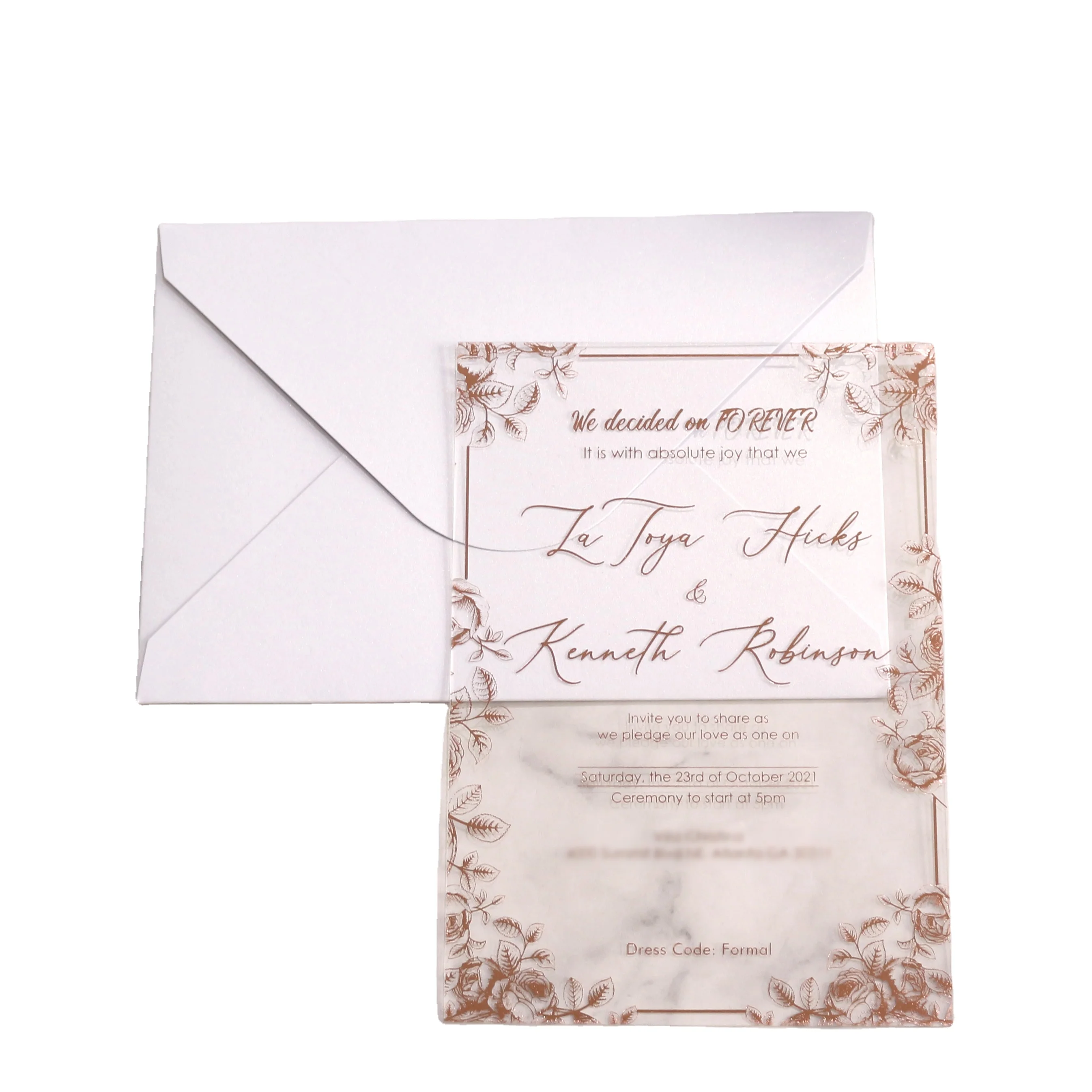 Chinese Cheap Transparent Acrylic Invitations Bronzing Printing