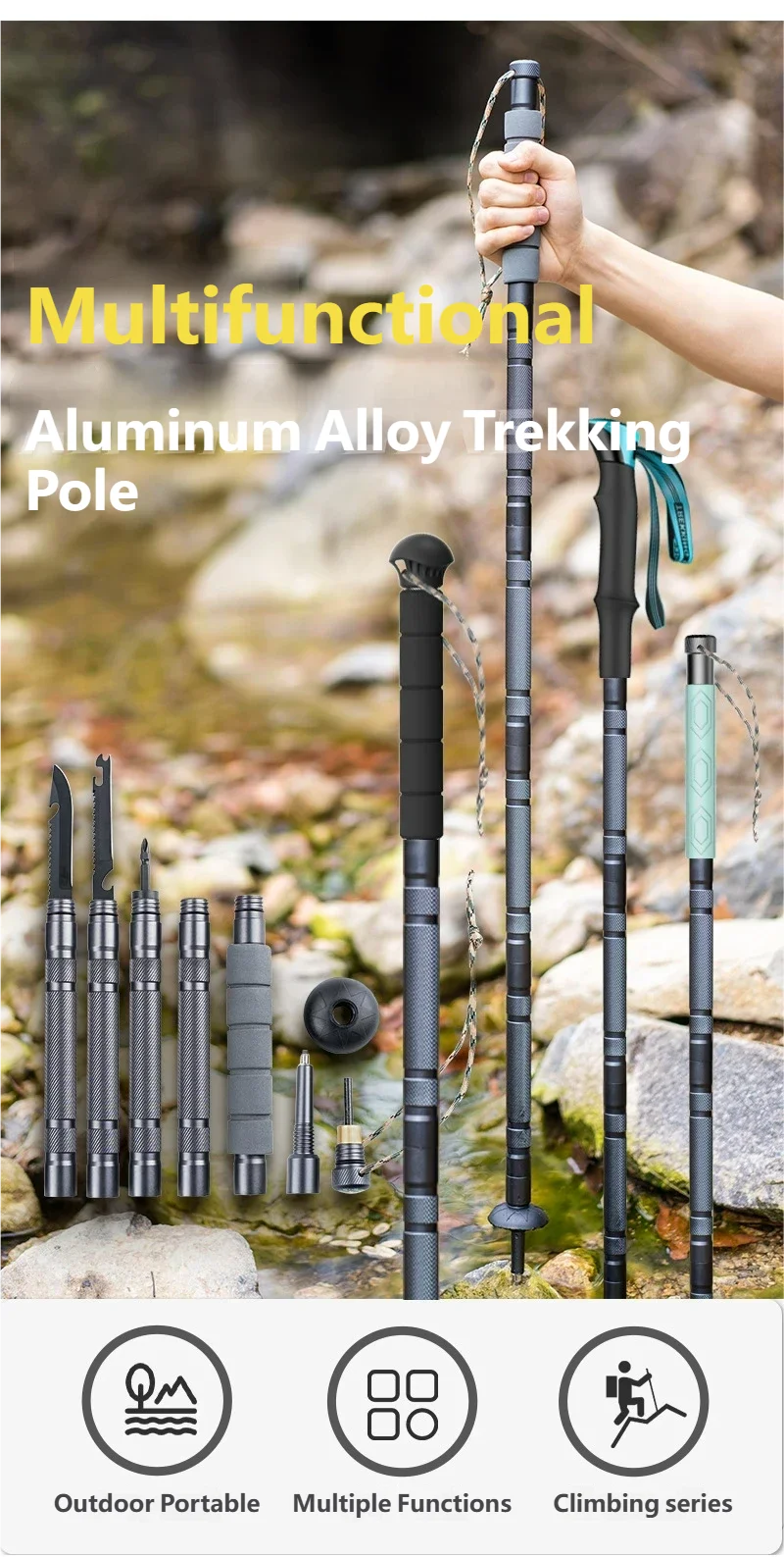Multifunktionelle vandrestave i aluminium til trekking_voghion.com