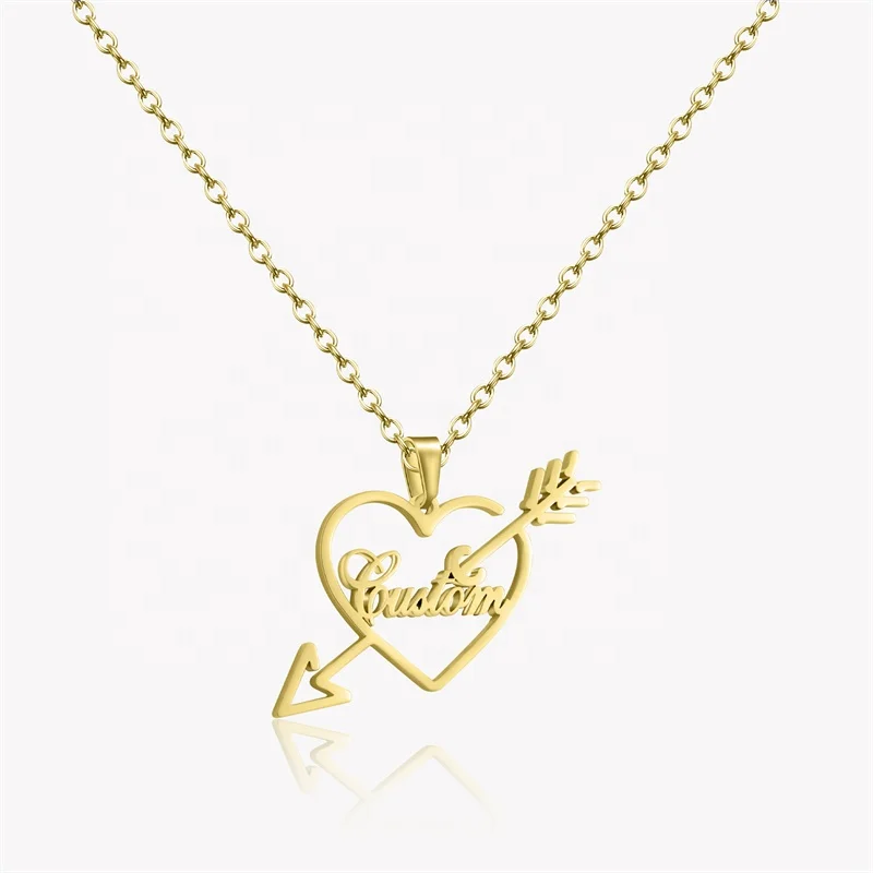 Cross-border Sales Creative Custom Shape of the Heart  Jewelry Stainless Steel an Arrow Through a Heart Custom Name Necklace
