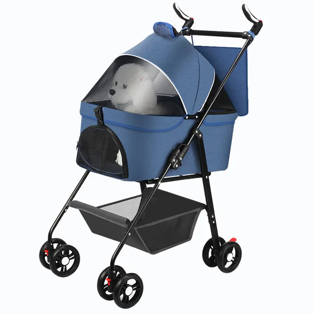 Best selling 4 wheels dog folding stroller on sale hot dog grey pet stroller 3 in 1 for medium small size dogs pet carriers