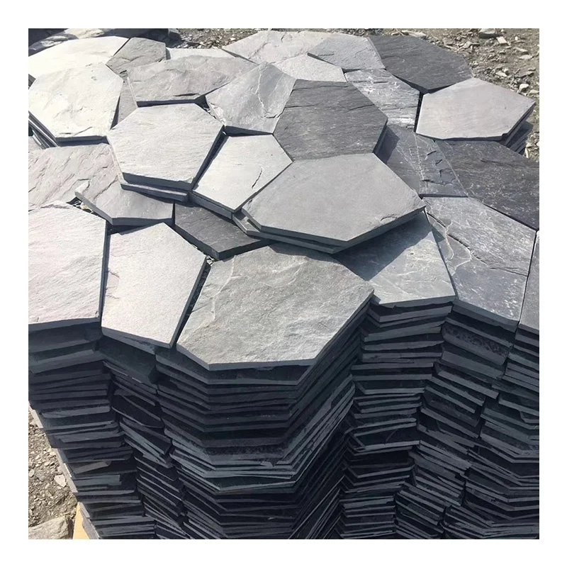 Cheap Black Color Flag Shape Cultured Stone Wall Covering Exterior Wall and Floor Slate Tile