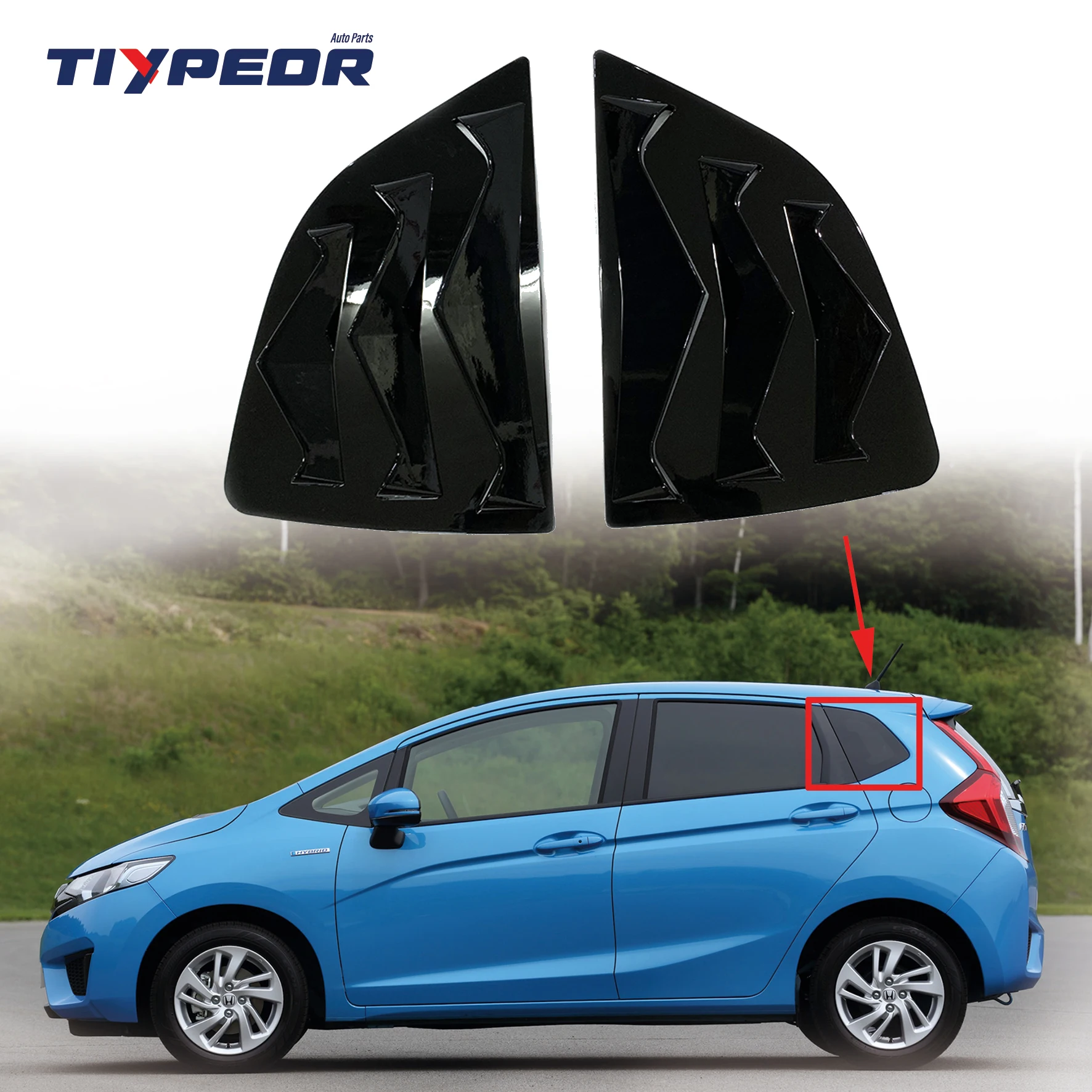 product rear side vent window scoop louver trim for 2014   2020 honda fit jazz 2015 2016 2017 2018 sport style car exterior decoration-5