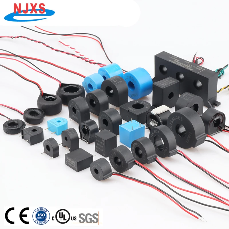 NJXS Micro Current Transformer Lead Wire 5A 10A 20A 30A 50A 100A 150 200A 250A CT PCB Mount Pin 2mA2mA Mini Voltage Transformer