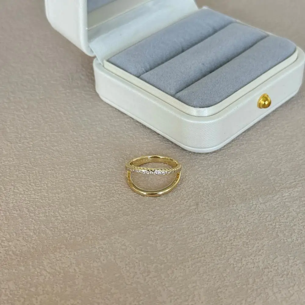 KAKODIY Luxury 14K Gold Plated Double Ring Jewelry Engagement 925 Sterling Silver 5A Zircon Ring detail 3