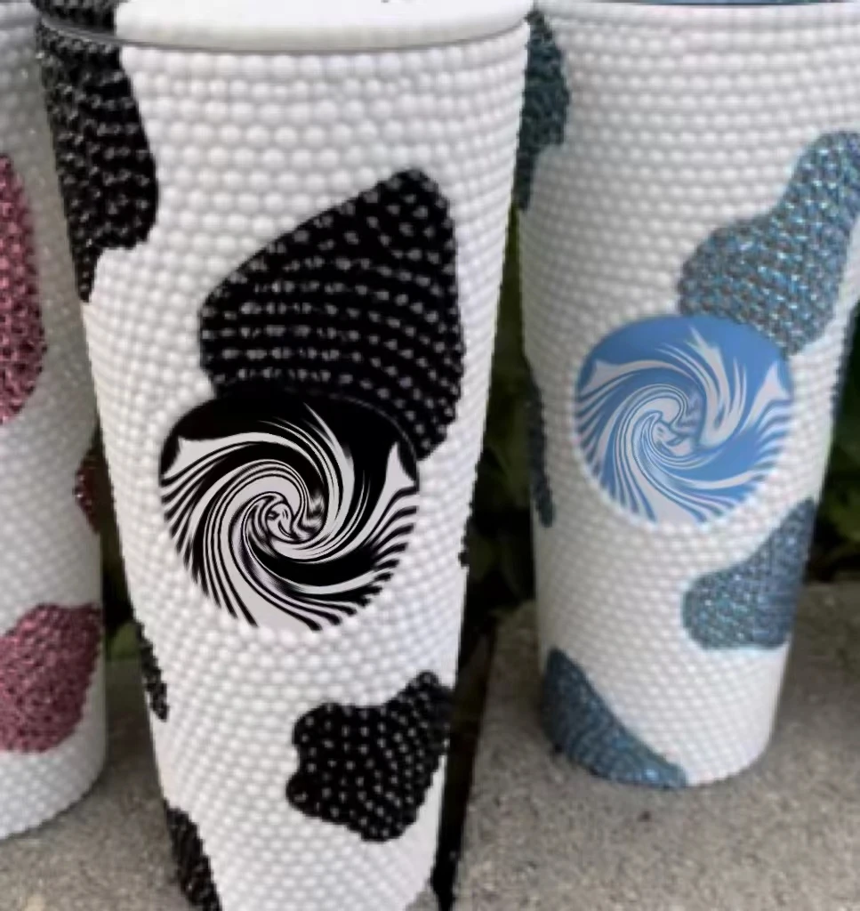 Блестящий дизайн, Шлепанец со стразами и стразами, Милая блестящая прямая чашка с узором в виде коровы, бутылка для воды с крышкой и соломинкой