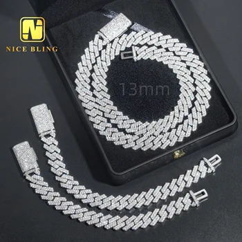Ready Stocks 16 year Cuban Chain Manufacturer 13mm Moissanite Diamond Hip Hop Iced Out Jewelry Necklaces 925 Sterling Silver