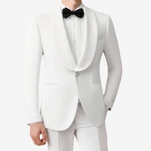 White Wedding Groom Suit Set 2 Pieces Suit Blazer Pants Slim Fit Men's Suit Formal Solid Suit for Men