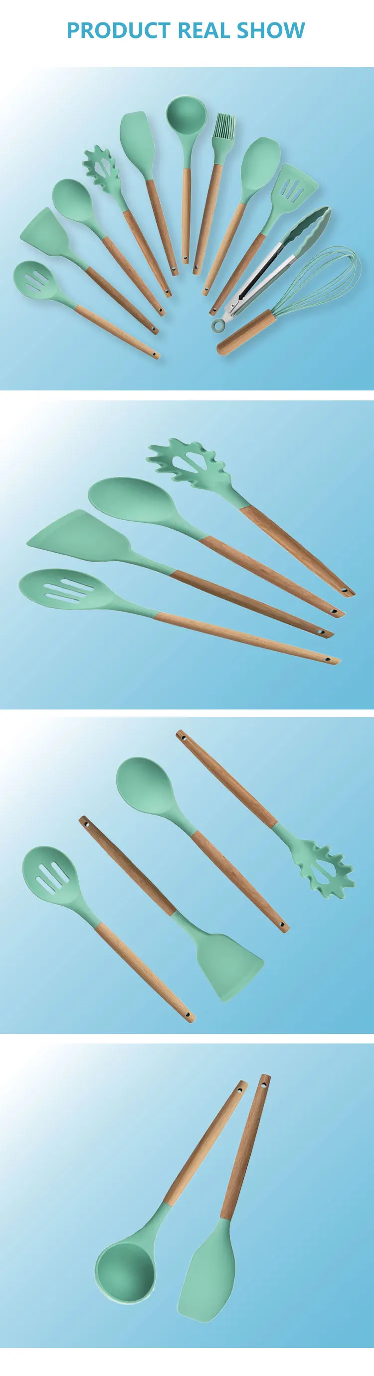 Wholesale 12 Pcs Food Grade Silicone Cookware Set Kitchen Utensils with Storage Bucket for Cooking Tool Sets manufacture