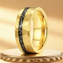 New Design Fashion Ring 8mm 18K Gold Tungsten Ring Brushed Hammered Promise Rings Crushed Meteorite Mens Ring for Wedding Rings
