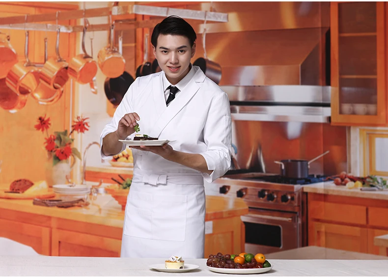 Black and White Chef Jacket and Apron Japanese Restaurant Izakaya Work Suits  Male Cooking Clothing and Sushi Chef Coat for Men