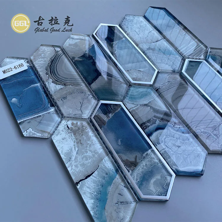 Crystal Glass Pattern Mix Sliver-Rimmed Glass Mosaic For Wall Tile factory