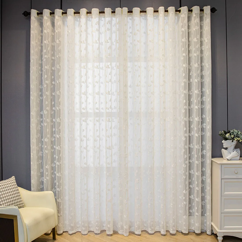White Brief Contemporary Entry Lux Cotton Outdoor Living Room Canteen Balcony Lace Jacquard Weave Window Gauze Curtain