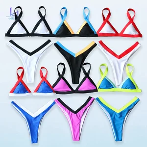 Huili OEM Manufacturer High Quality 2025 Two Piece Swimwear Design Color Block Swimsuit Beachwear Custom logo Bikini Set