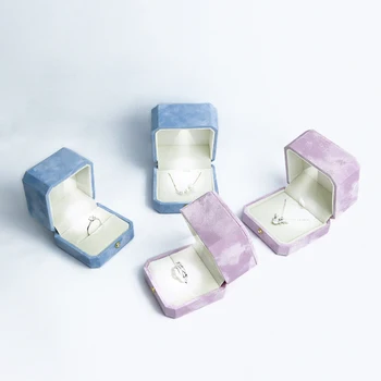 Luxury ring pendant high-end velvet Blue Green Pink jewellery boxes packaging  with led light jewelry box velvet