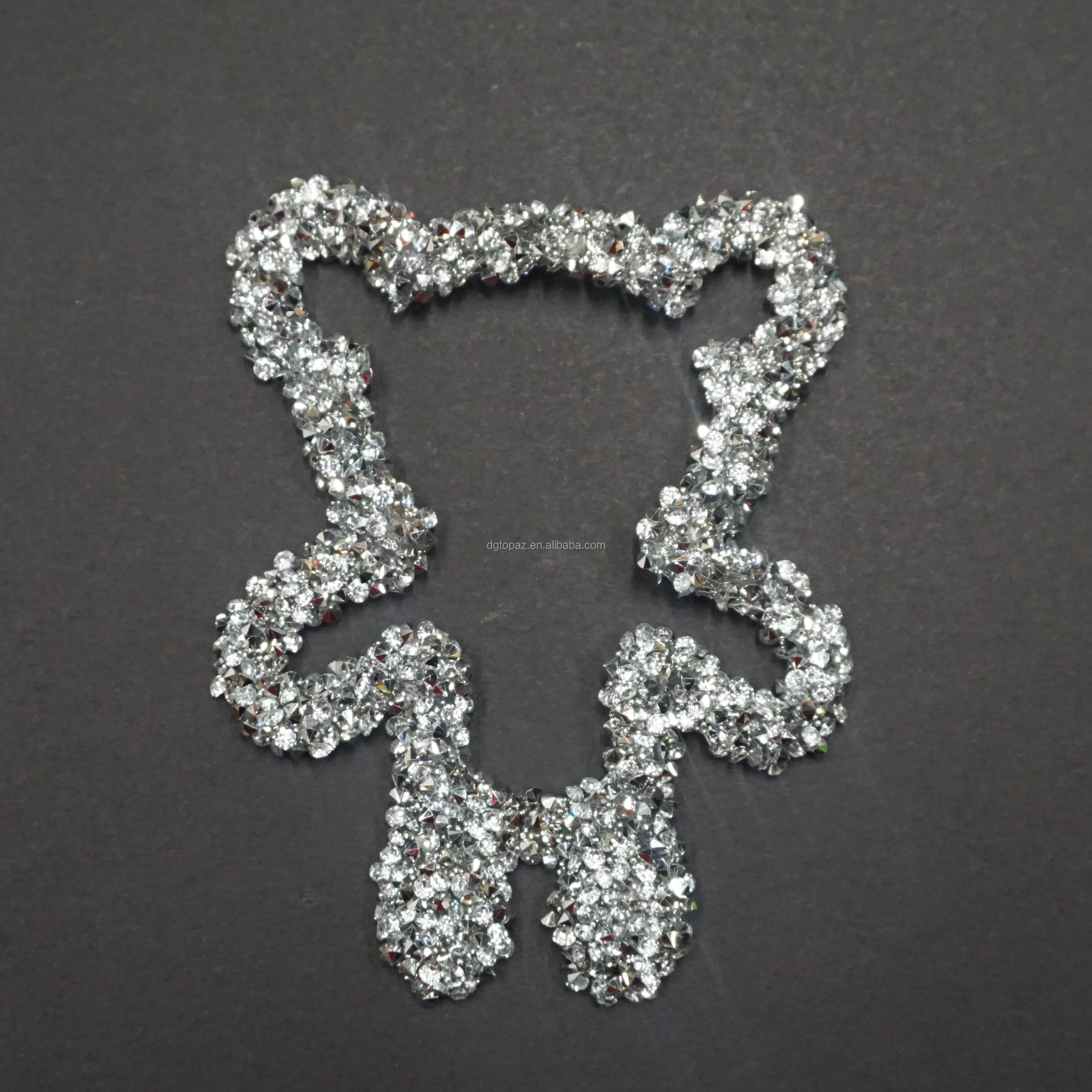 Free sample Custom Design Bear rhinestone Patch 3D Embroidery Applique For Clothing