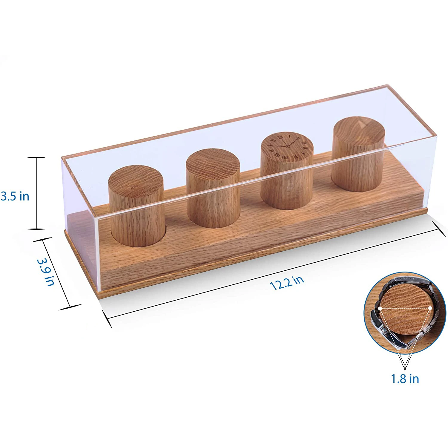 Rustic Style Solid Oak Wooden Watch 4 showcase Stand Holder Box Display with Glass Top