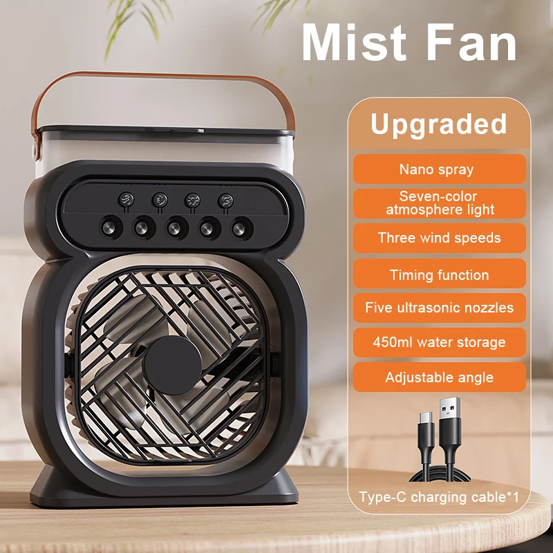 Mini ventilador de névoa, ventilador climatizador de ar externo, ventilador portátil com bateria recarregável, mini climatizador de ar para quintal._voghion.com
