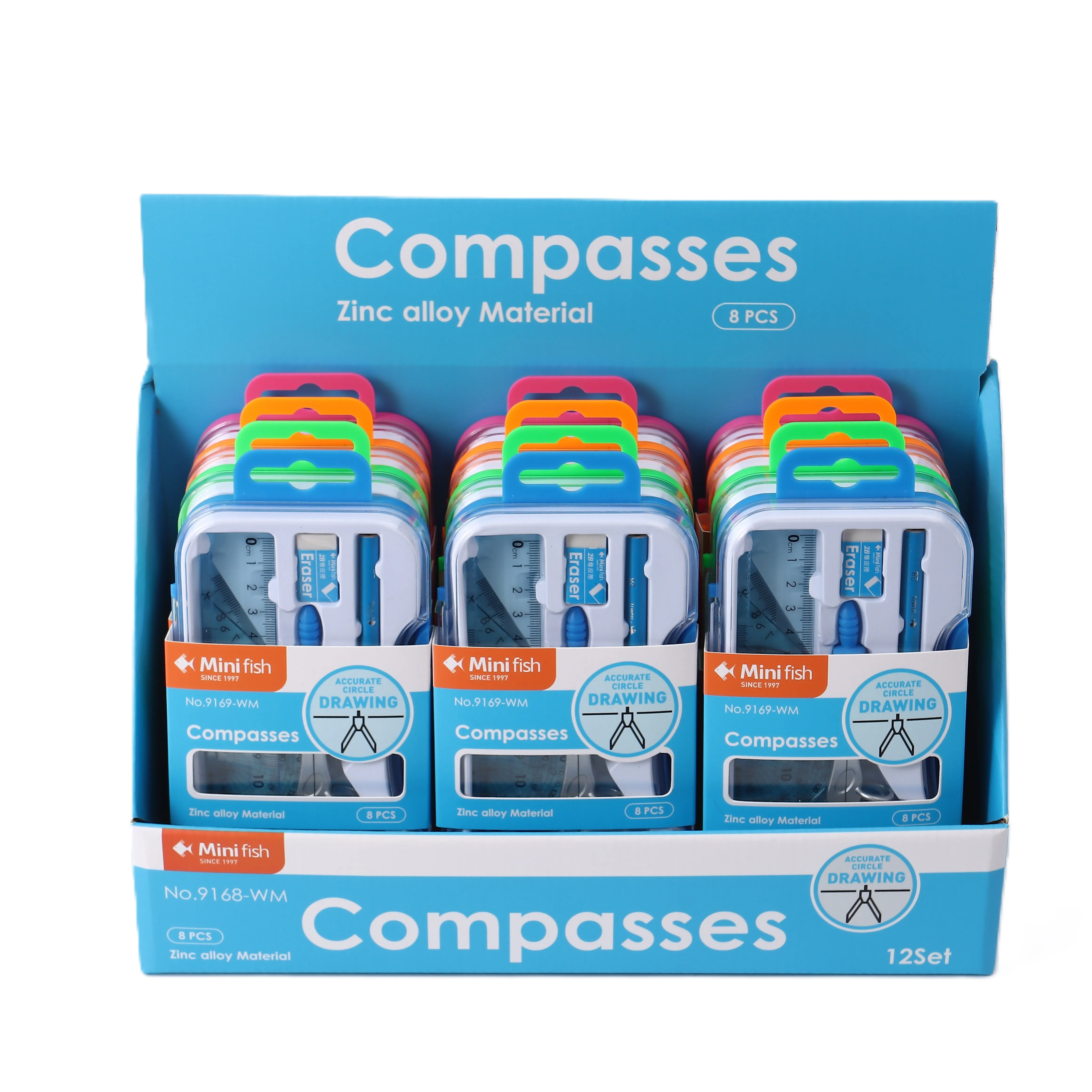 Высококачественный набор компаса из 8 предметов с карандашом пластиковые и металлические флуоресцентные школьные принадлежности для студентов